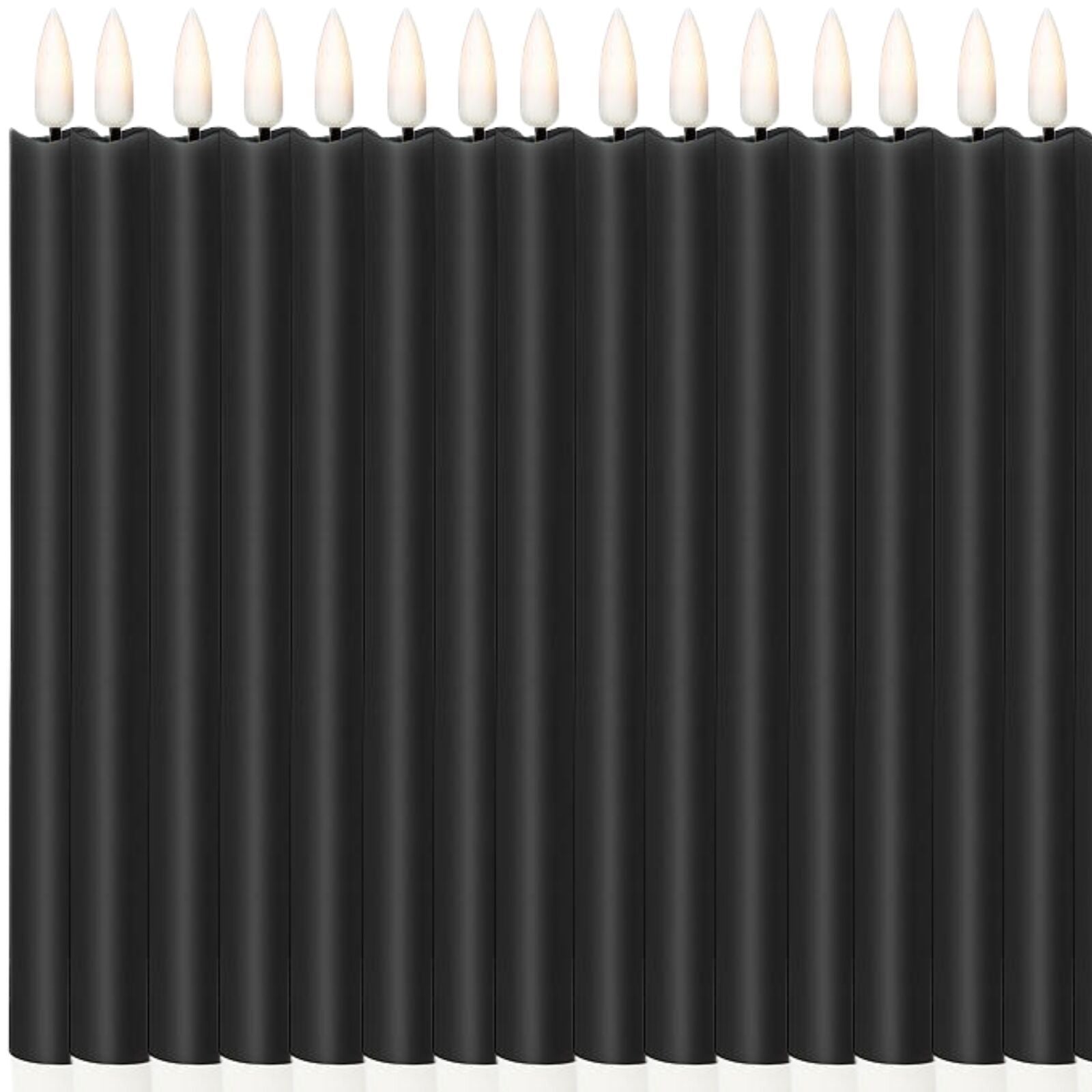 24x LED Flickering Wax Taper Candles (Battery Operated) Bulk in Black